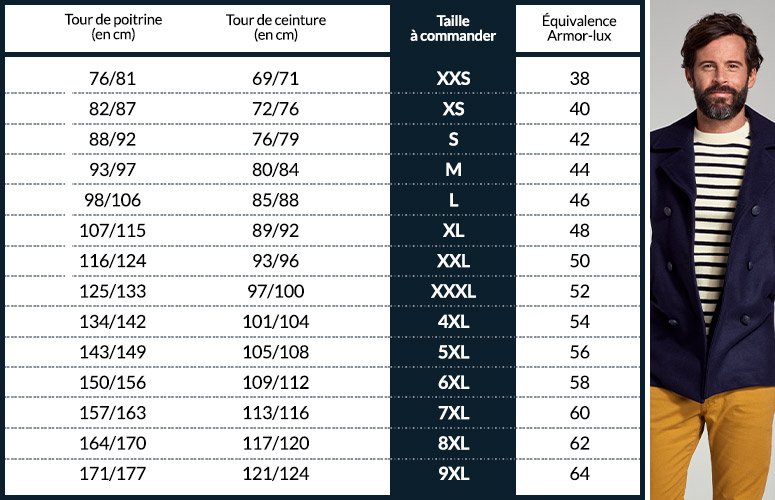 guide taille gilet costume
