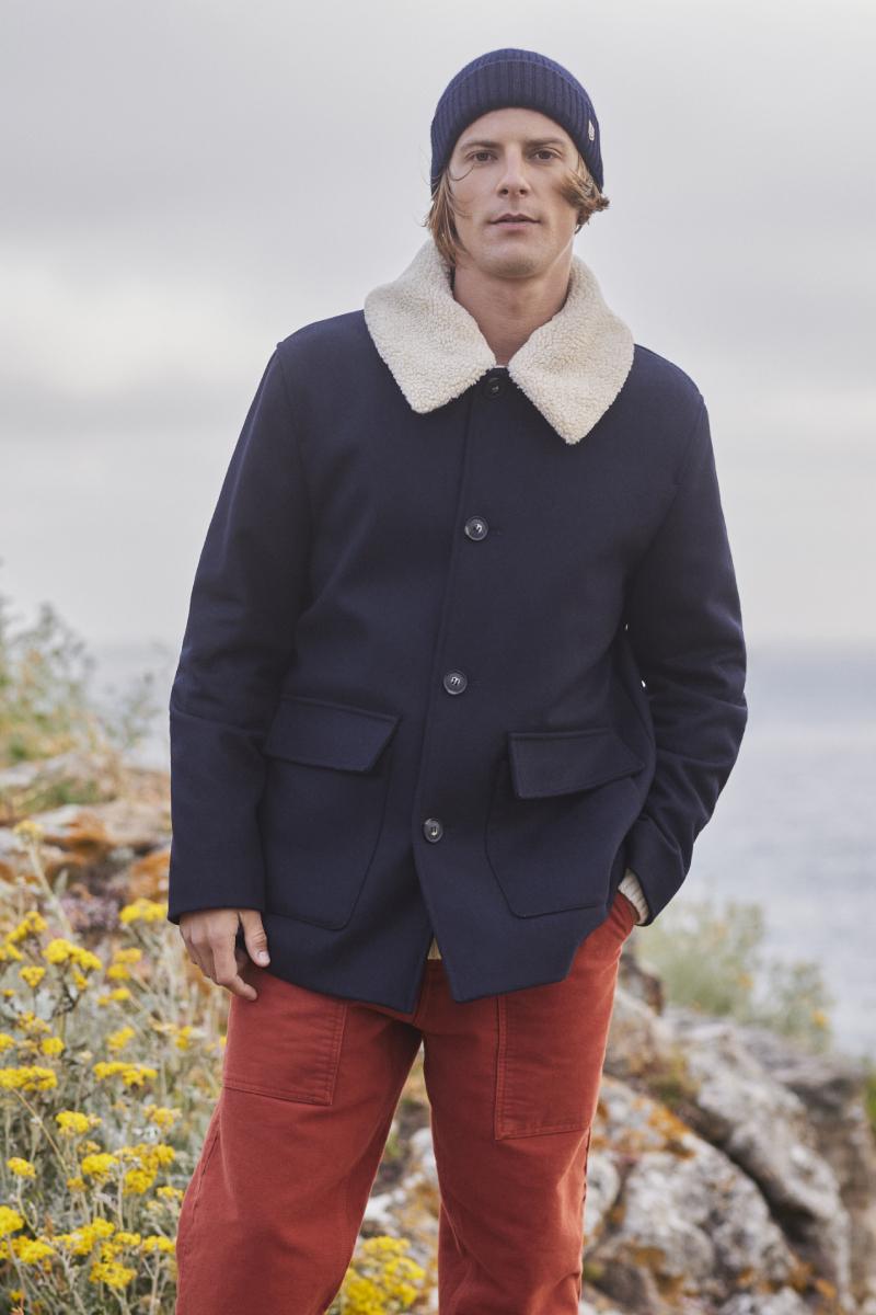 Sherpa fleece collared coat wool broadcloth