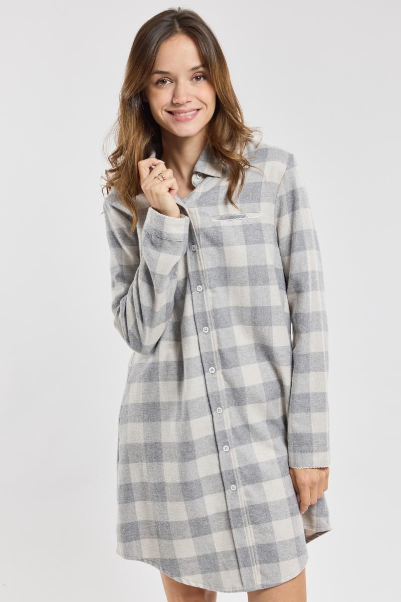 Chemise de nuit a carreaux lyocel et coton