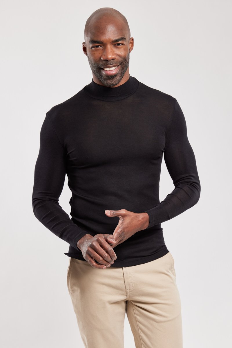 High neck long-sleeved T-shirt - wool and silk