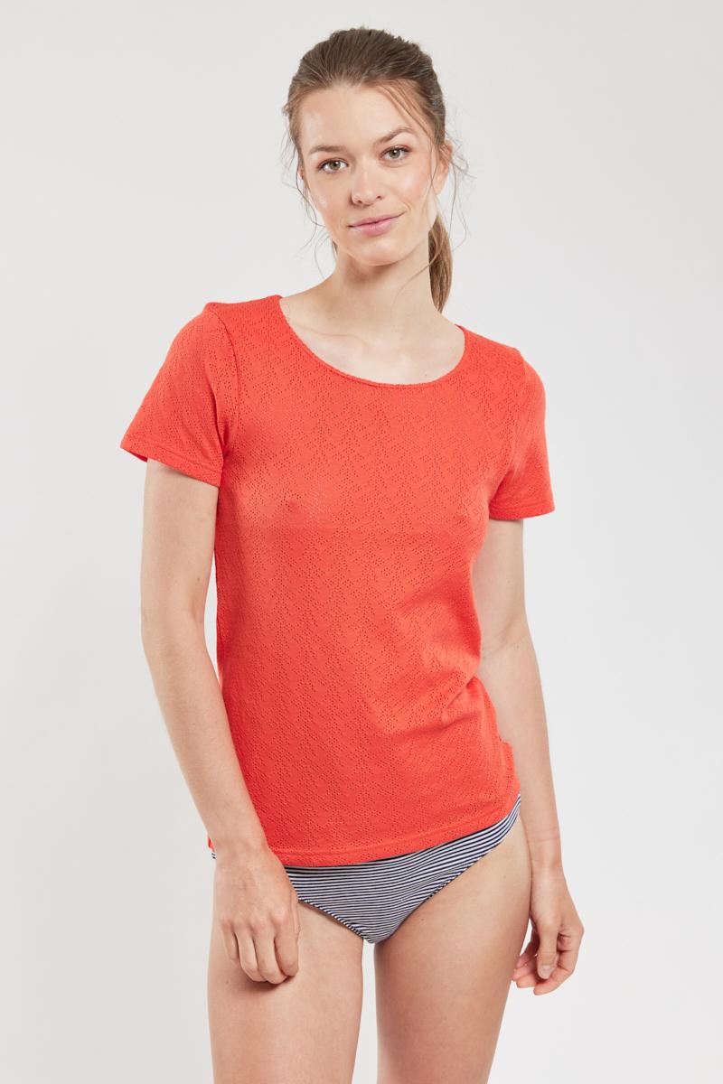 Cotton Short sleeve Round neck Openwork T-shirt Cotton Short sleeve Round neck Openwork T-shirt