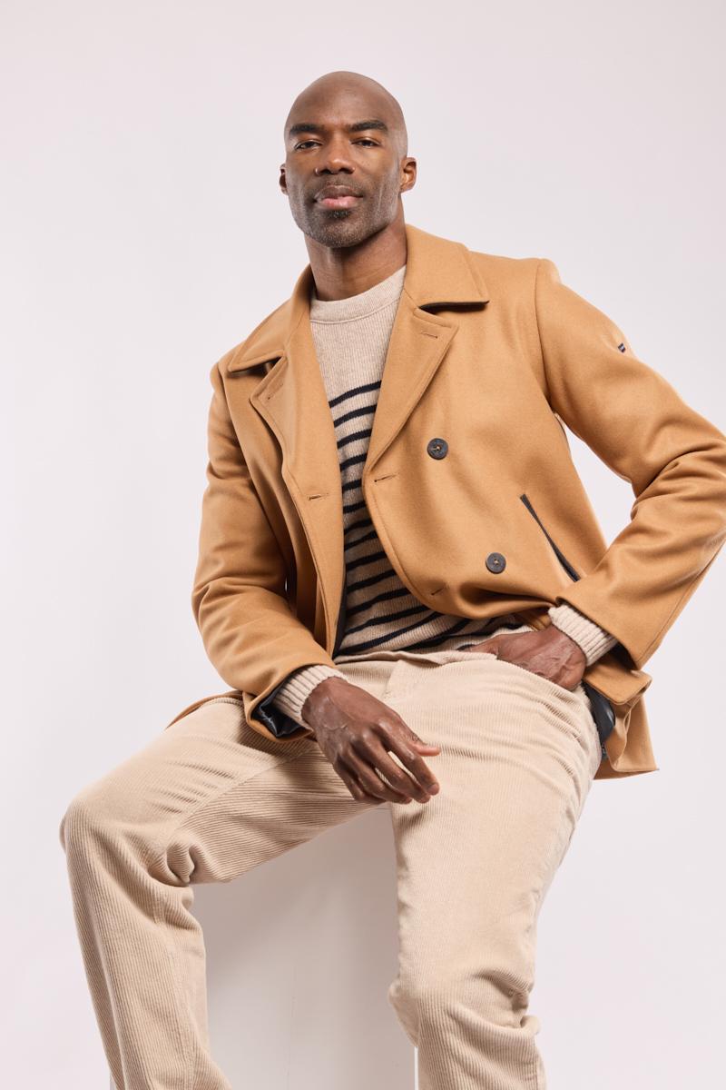 Two tone pea coat wool broadcloth