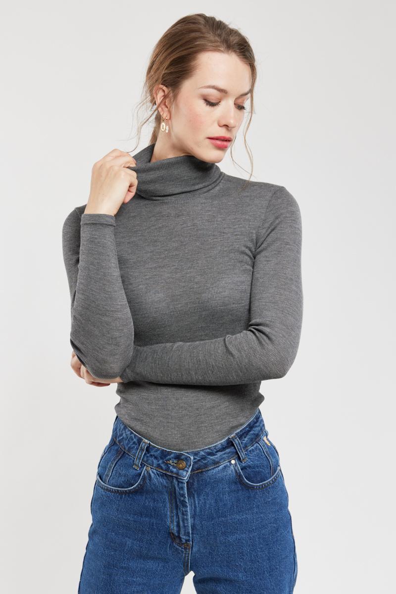 Polo neck T shirt wool and silk