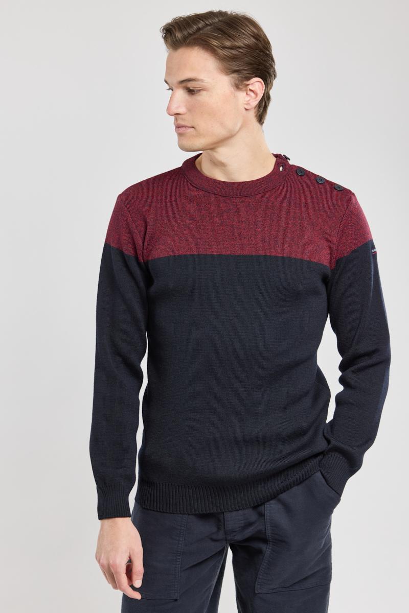 Pull marin maille moulinee laine et acrylique