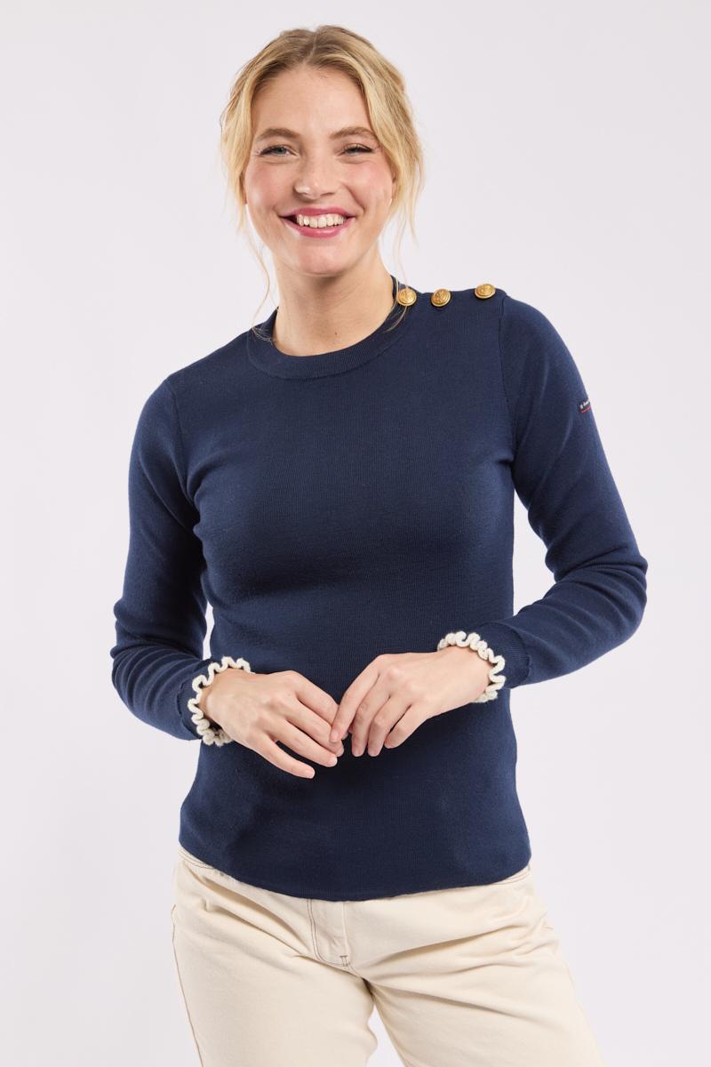 Navy jumper with fancy sleeves merino wool