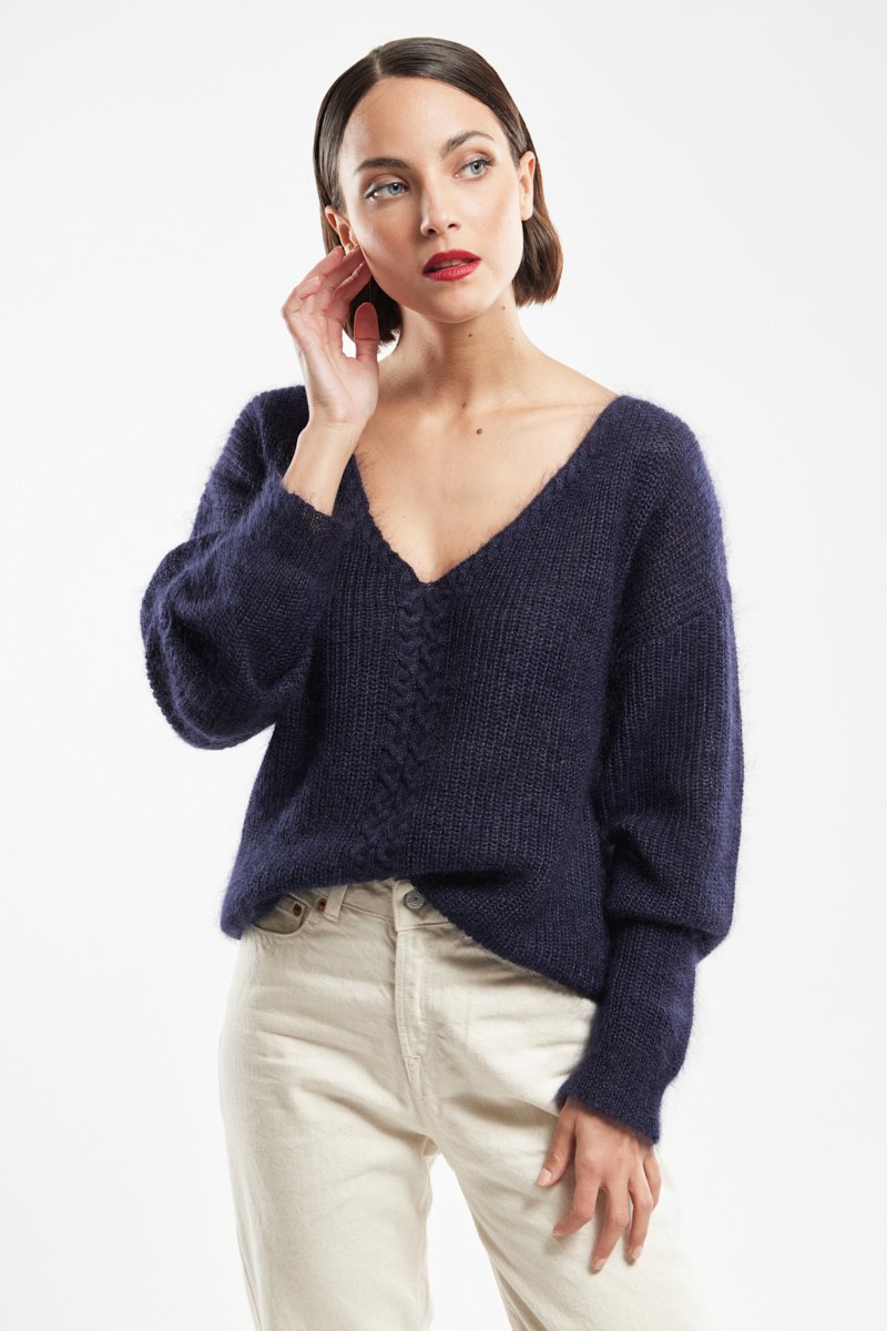 Pull maille torsadee - mohair et soie