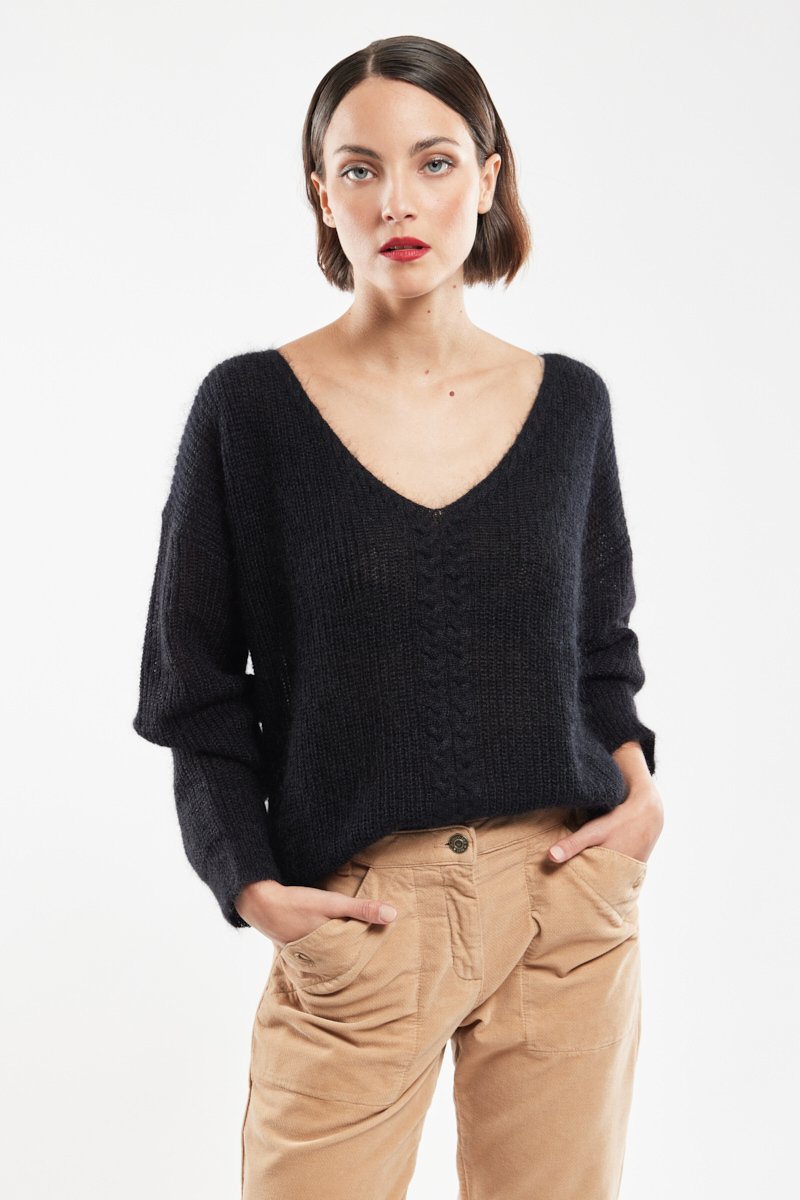 Pull maille torsadee - mohair et soie