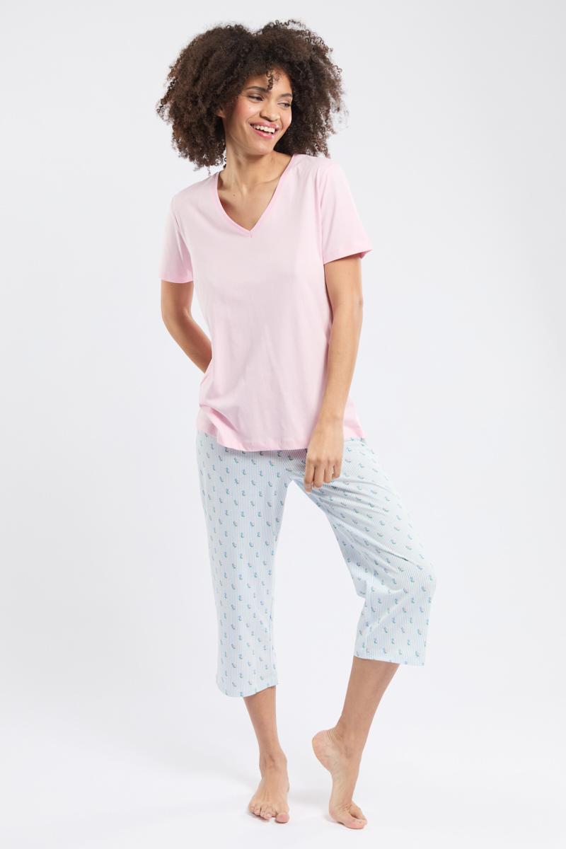 Pyjama corsaire imprime rayures florales - coton