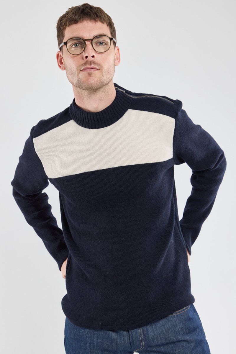 Pull marin zippe - laine et polyamide