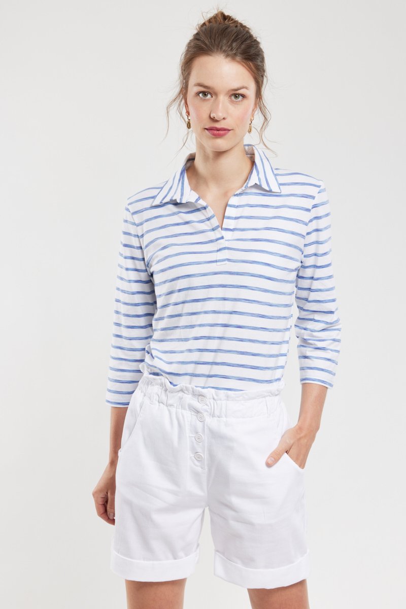 Polo raye col chemise - coton