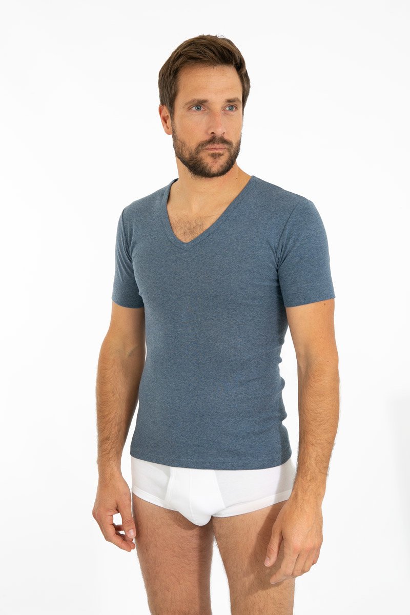 T-shirt col V - coton peigne