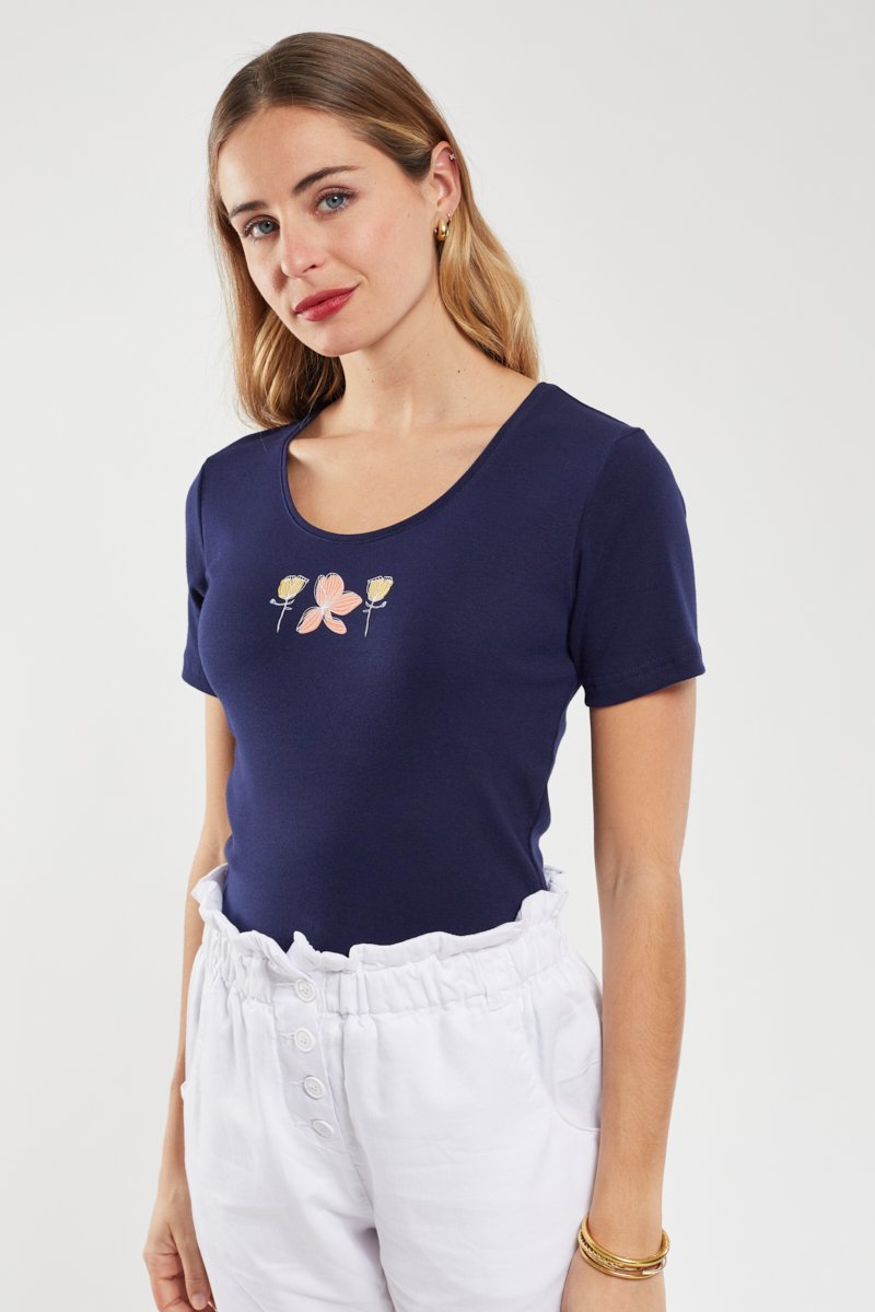 T-shirt  fleurs  - coton leger