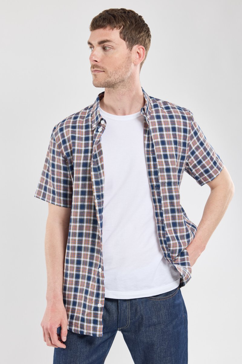 Chemise manches courtes a carreaux - lin