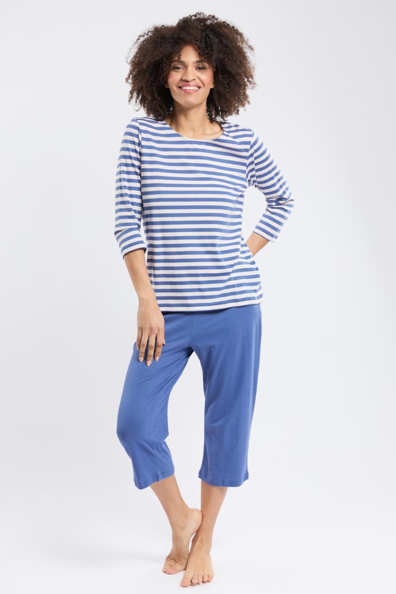 Pyjama corsaire raye manches 3/4 - coton