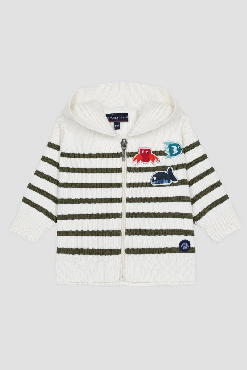 Cardigan raye zippe Baby - coton et laine