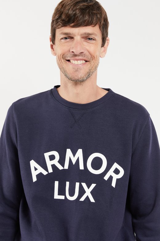 Sweat capuche homme en coton, col montant, uni ou rayé - Armor-Lux