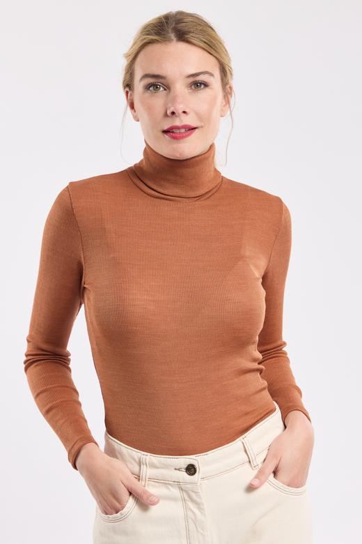T-shirt col roule - laine et soie