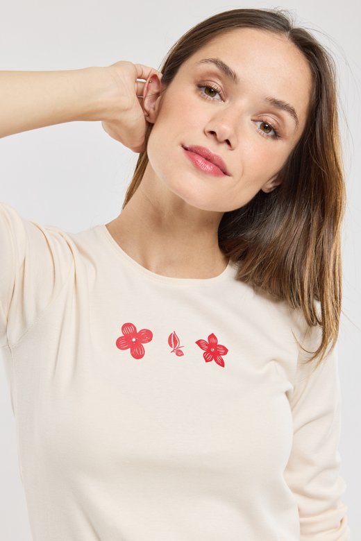 T-shirt manches longues  fleurs - coton