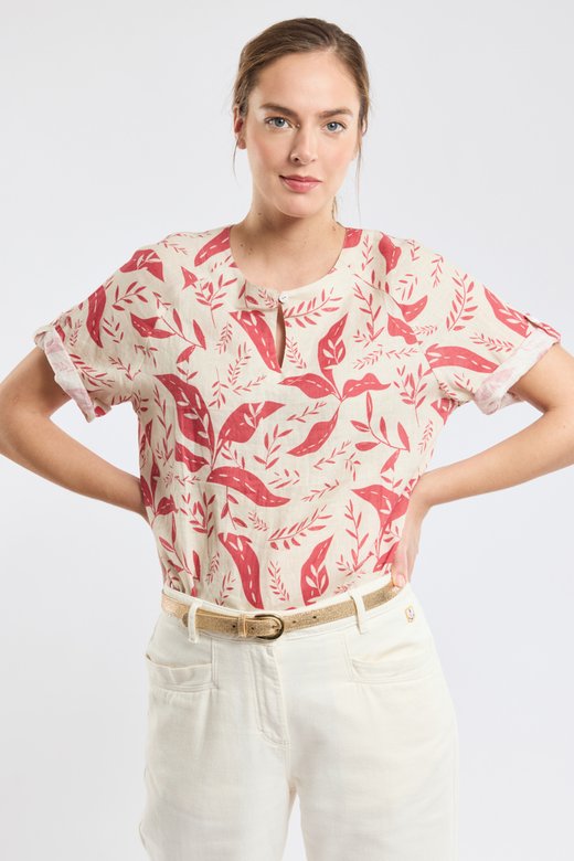 Blouse motifs vegetaux - lin